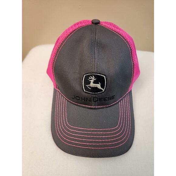 John Deere Hat Cap Snapback Trucker Pink Gray Embroidered Logo Farmer Rancher - Picture 1 of 5